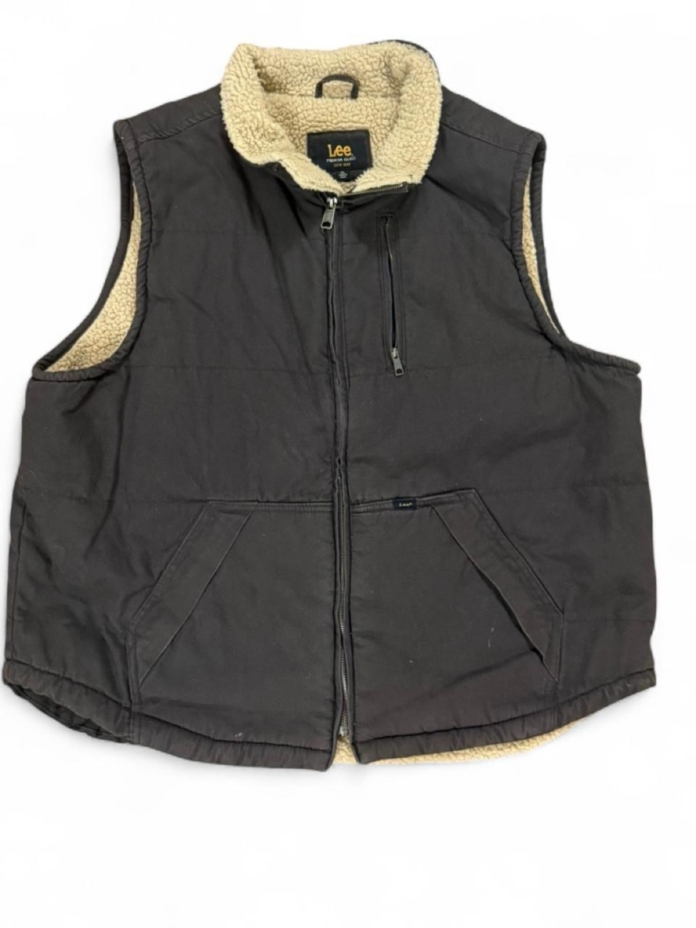 Lee Premium Brown Canvas Work Vest Sherpa Lined Utility Vest Men’s Size XL